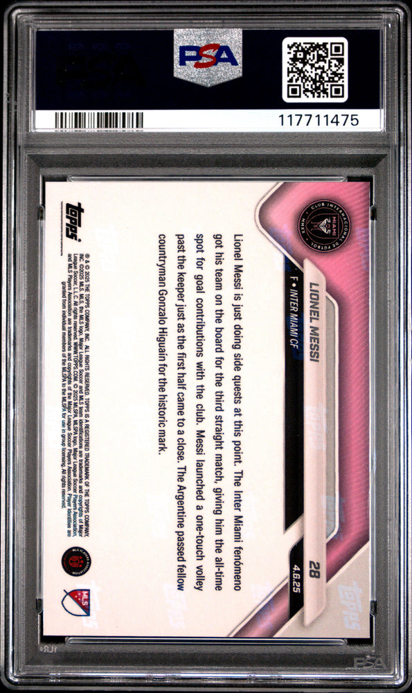 Graded 2025 Topps Now MLS Lionel Messi #28 Black /99 Soccer Card PSA 9 Mint (ONLINE ORDER ONLY)