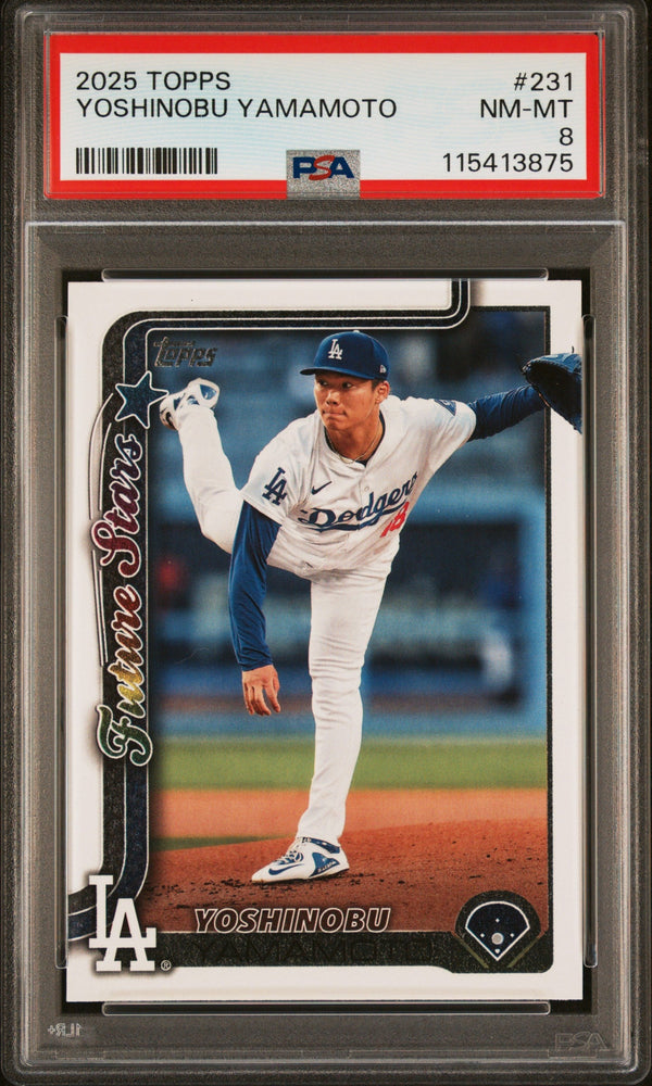 Graded 2025 Topps Yoshinobu Yamamoto #231 Baseball Card PSA 8 Near Mint (ONLINE ORDER ONLY)