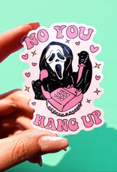 No You Hang Up Sticker – Cute Ghost Mask Glitter Vinyl Sticker (ONLINE ORDER ONLY)