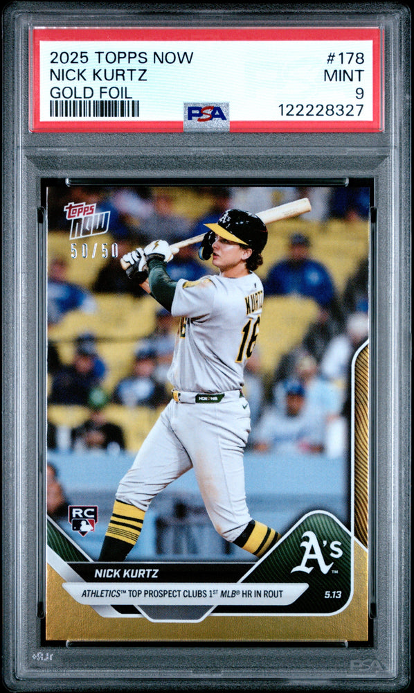 Graded 2025 Topps Now Nick Kurtz #178 Gold Foil /50 Rookie RC Baseball Card PSA 9 Mint (ONLINE ORDER ONLY)