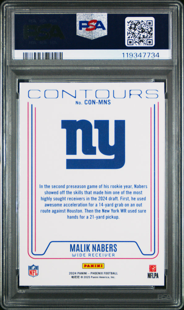 Graded 2024 Panini Phoenix Malik Nabers #CONMNS Contours Rookie RC Football Card PSA 10 Gem Mint (ONLINE ORDER ONLY)