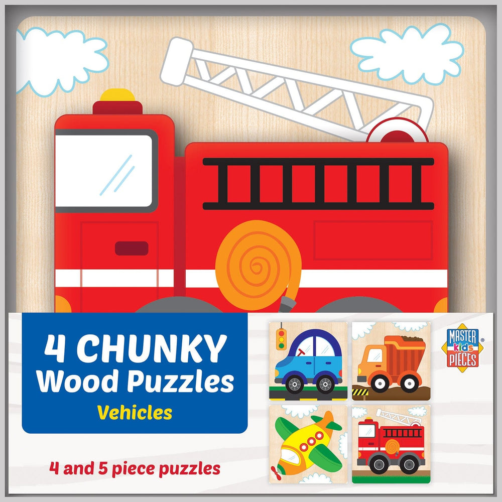 Vehicles Chunky Wood Puzzles - Kids 4-Pack