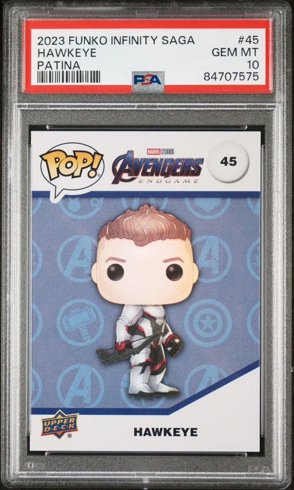 2023 UPPER DECK FUNKO POP MARVEL  HAWKEYE PATINA #45  PSA 10 (Online Order Only)