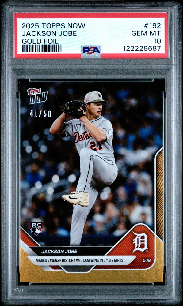 Graded 2025 Topps Now Jackson Jobe #192 Gold Foil /50 Rookie RC Baseball Card PSA 9 Mint (ONLINE ORDER ONLY)