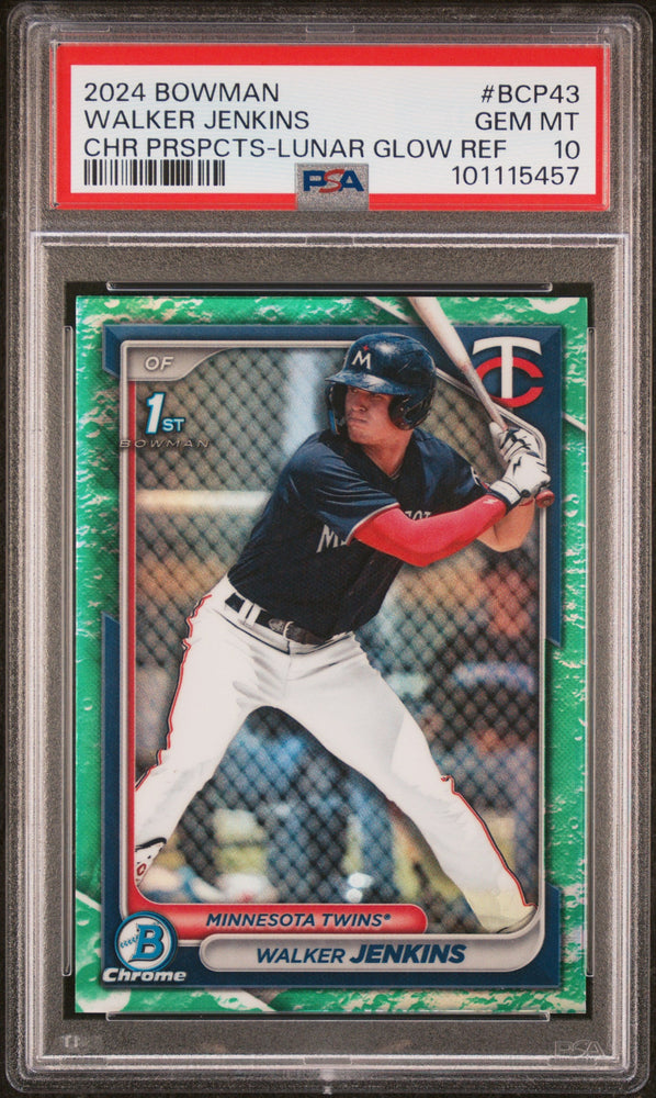 Graded 2024 Topps Bowman Walker Jenkins #BCP43 Chrome Prospects Lunar Glow Refractor Rookie RC Baseball Card PSA 10 Gem Mint (ONLINE ORDER ONLY)