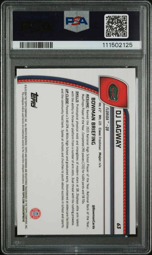 Graded 2024 Topps Bowman U Chrome DJ Lagway #63 Pink Lava Rookie RC Football Card PSA 10 Gem Mint (ONLINE ORDER ONLY)