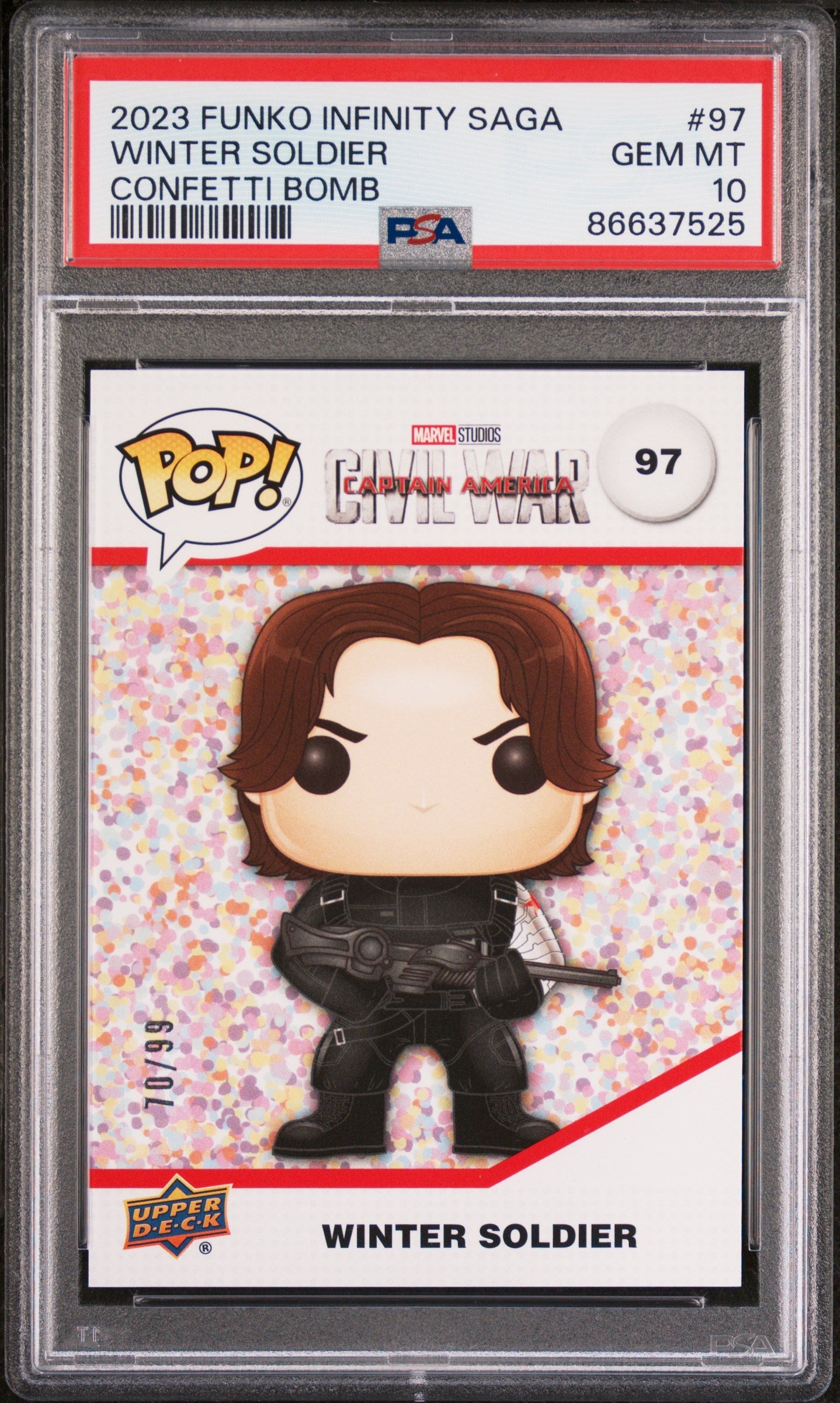 2023 UPPER DECK FUNKO POP MARVEL  WINTER SOLDIER CONFETTI BOMB #97  PSA 10 (Online Order Only)