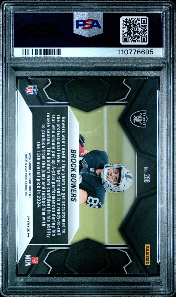 Graded 2024 Panini Mosaic Brock Bowers #286 Green Rookie RC Football Card PSA 10 Gem Mint (ONLINE ORDER ONLY)