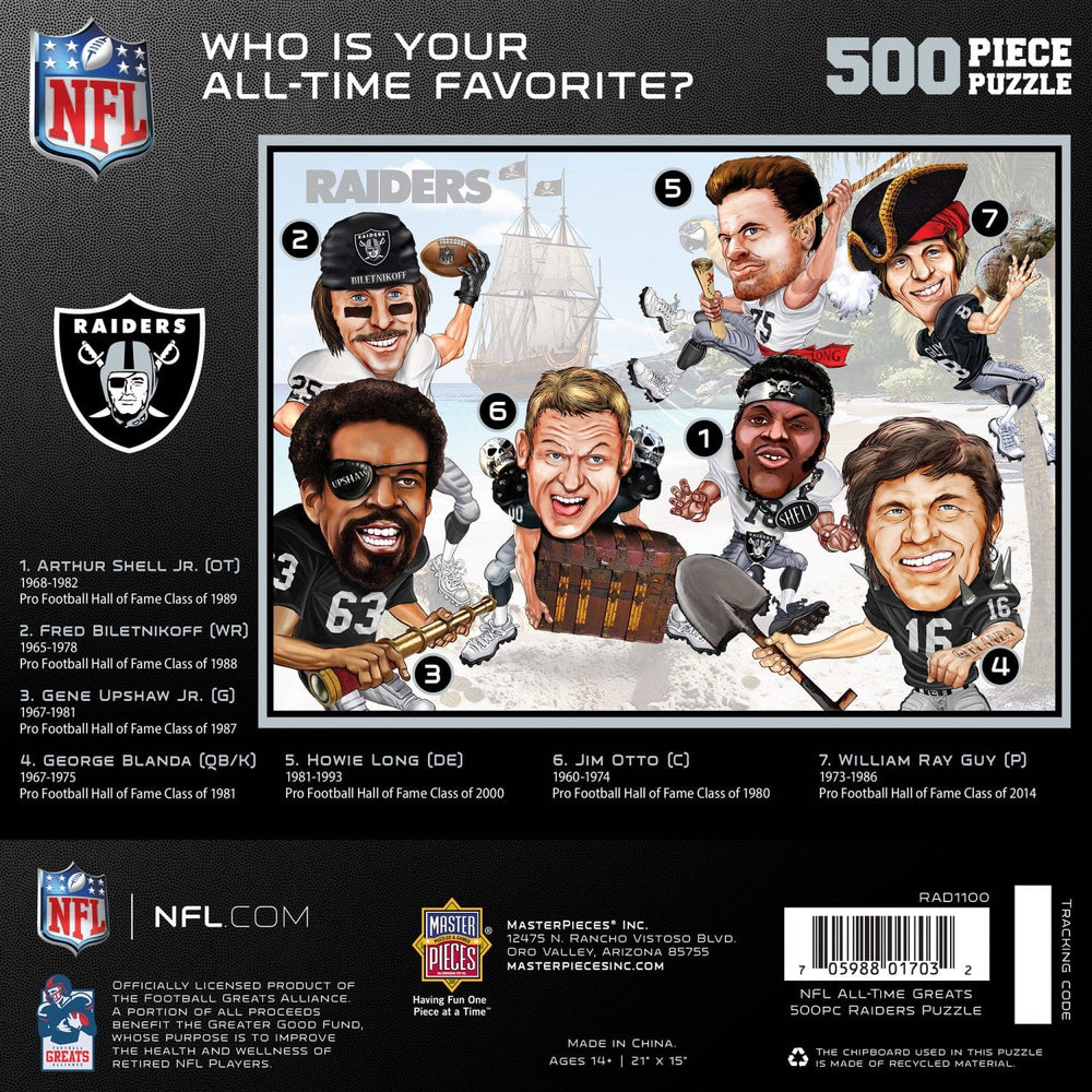 Las Vegas Raiders - All-Time Greats 500 Piece Jigsaw Puzzle