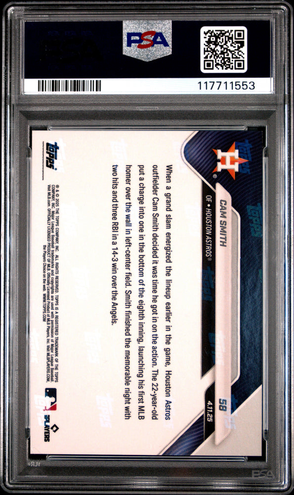 Graded 2025 Topps Now Cam Smith #58 Orange Foil /25 Rookie RC Baseball Card PSA 10 Gem Mint (ONLINE ORDER ONLY)