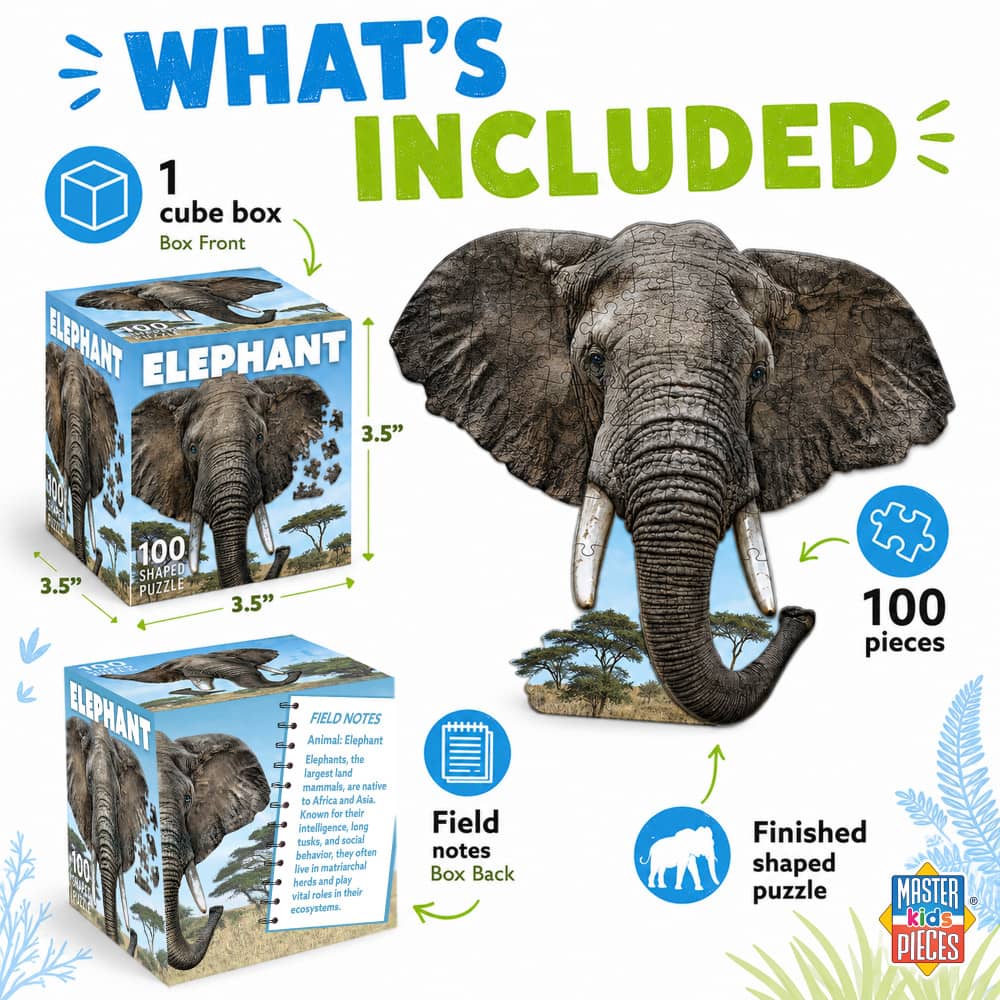 Elephant 100 Piece Shaped Jigsaw Puzzle