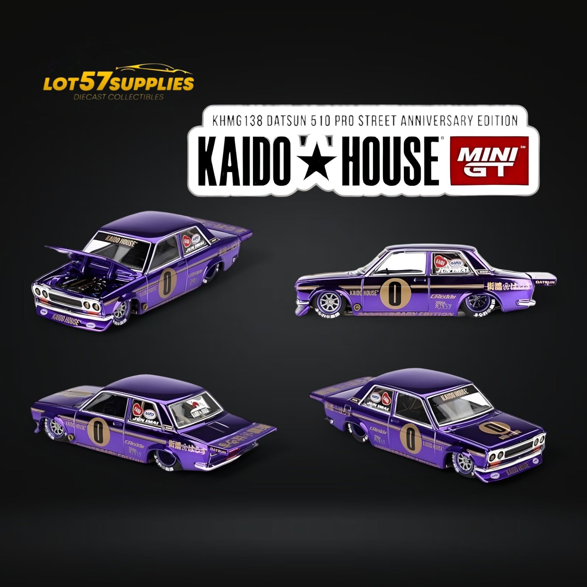 Mini GT x Kaido House Datsun KAIDO 510 Datsun 510 PRO STREET Chrome Purple 1:64 (ONLINE ORDER ONLY)