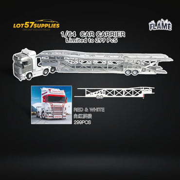 (Pre-Order) Flame Scania Car Carrier Transport Truck Red White 1:64 - Limited to 299 Pcs (ONLINE ORDER ONLY)