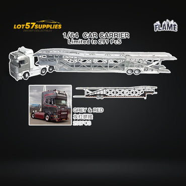 (Pre-Order) Flame Scania Car Carrier Transport Truck Grey Red 1:64 - Limited to 299 Pcs (ONLINE ORDER ONLY)