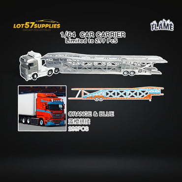 (Pre-Order) Flame Scania Car Carrier Transport Truck Orange Blue 1:64 - Limited to 299 Pcs (ONLINE ORDER ONLY)