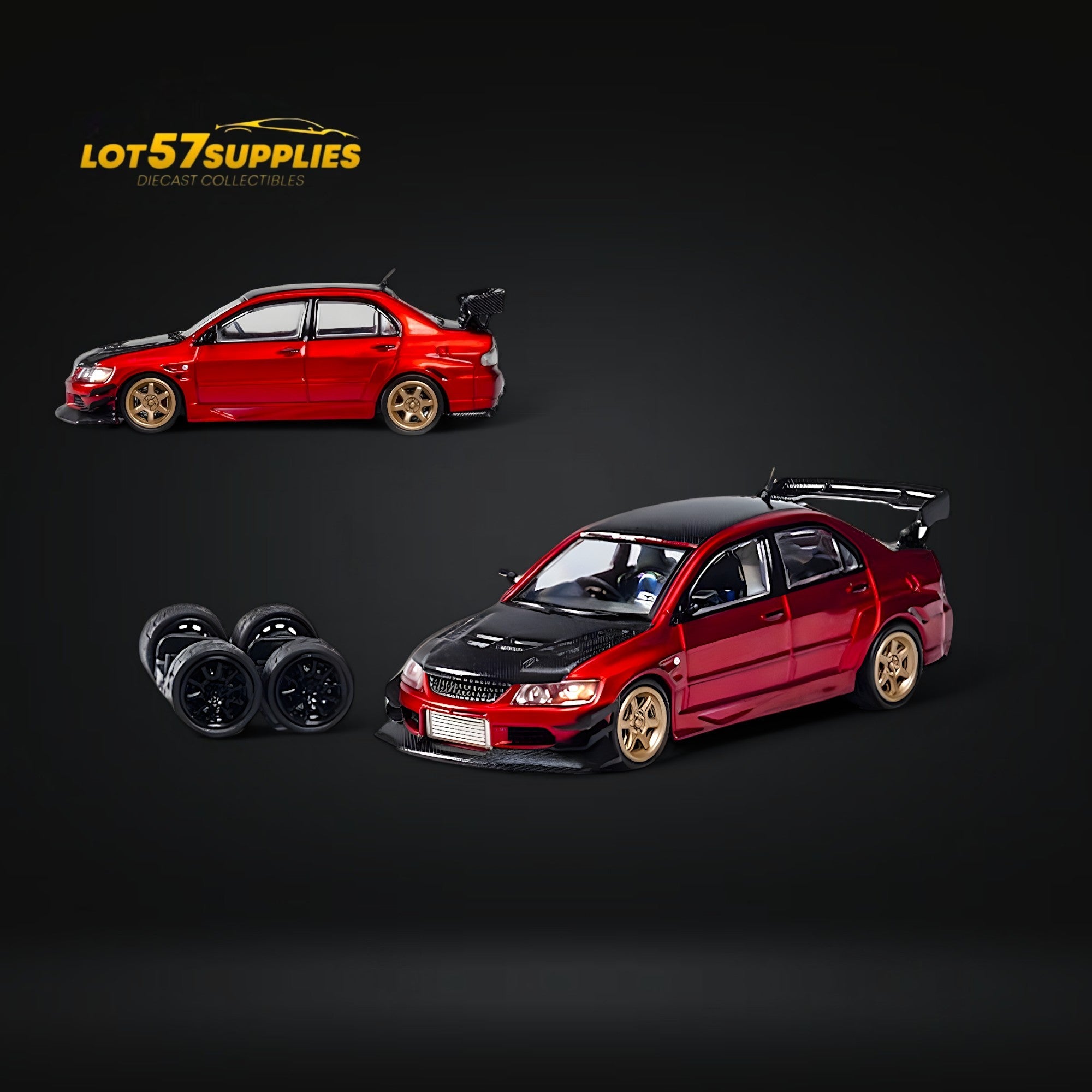 CM Model Mitsubishi Lancer Evolution IX Widebody Metallic Red Carbon Hood 1:64 (ONLINE ORDER ONLY)