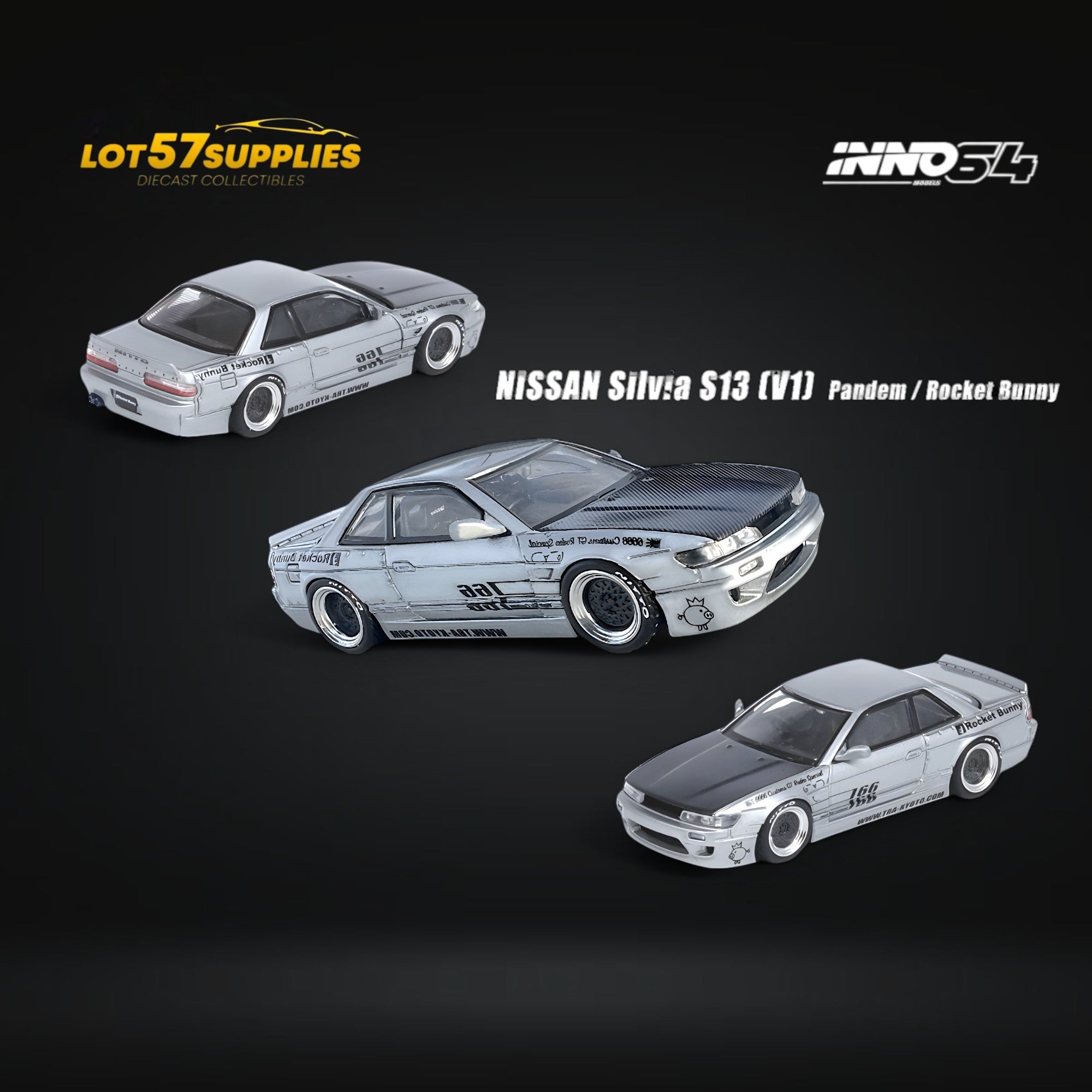 Inno64 Nissan Silvia S13 (V1) Pandem Rocket Bunny in Silver 1:64 (ONLINE ORDER ONLY)