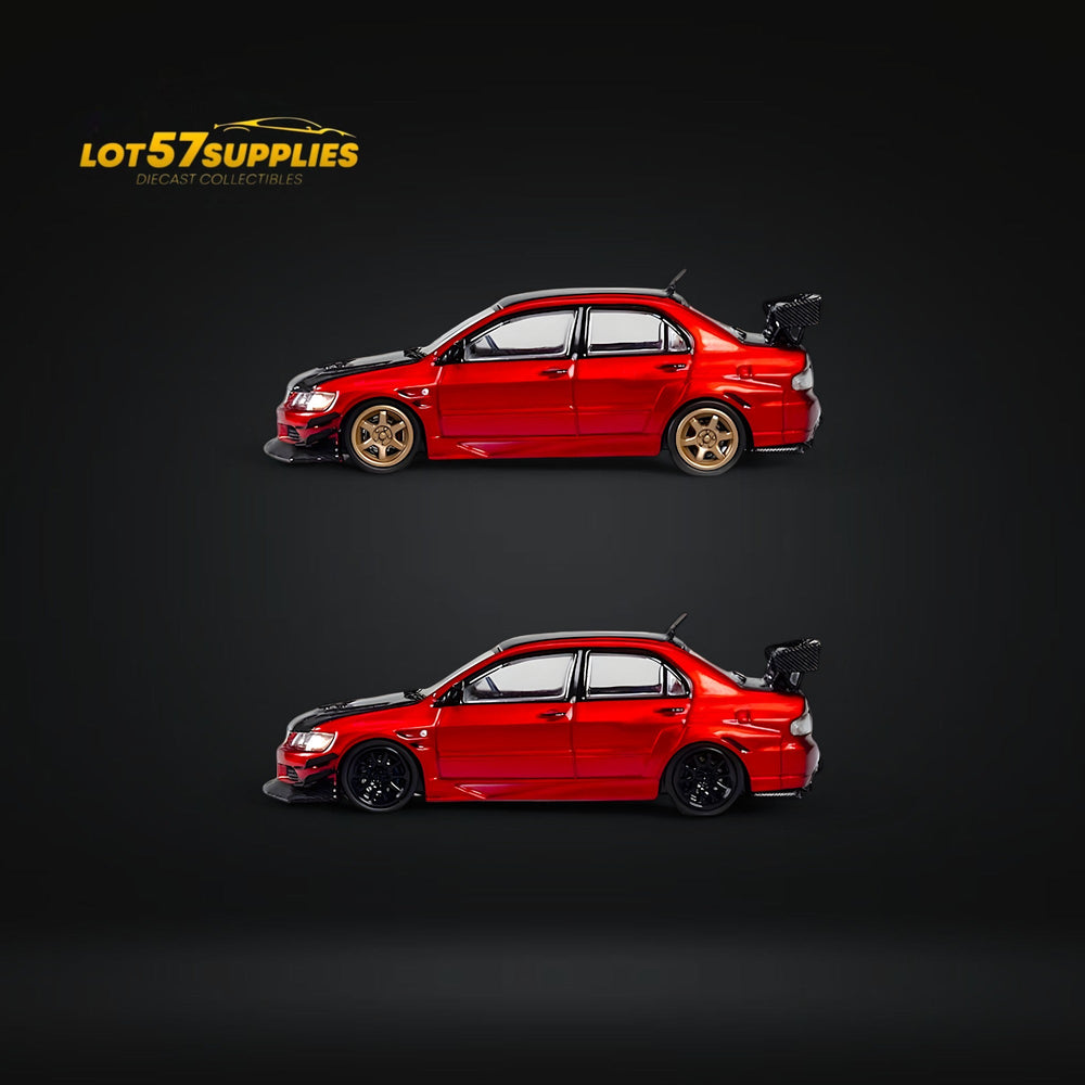 CM Model Mitsubishi Lancer Evolution IX Widebody Metallic Red Carbon Hood 1:64 (ONLINE ORDER ONLY)