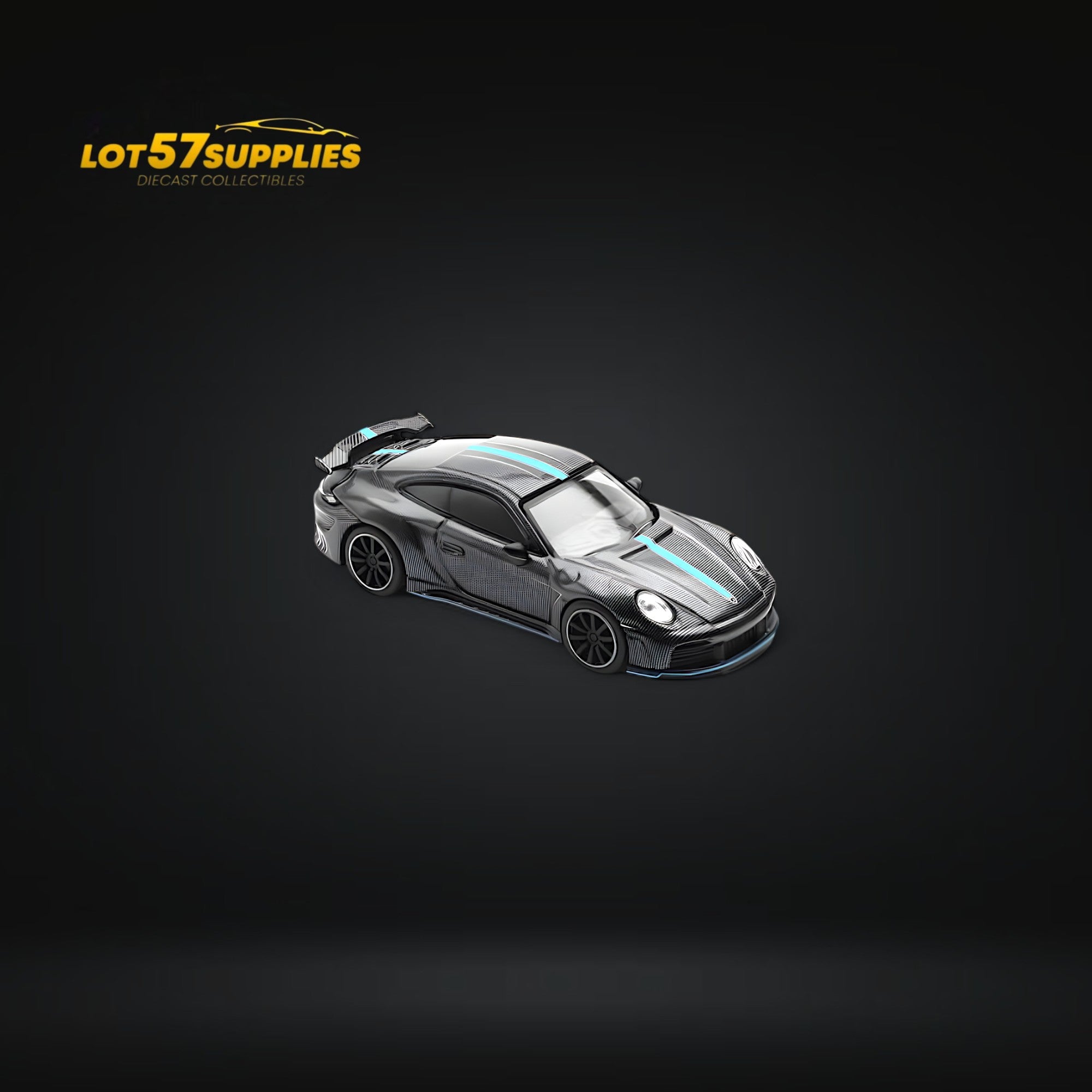 (Pre-Order) PopRace Porsche 992 Stinger GTR Carbon Edition - Carbon Grey Blue Line 1:64 (ONLINE ORDER ONLY)