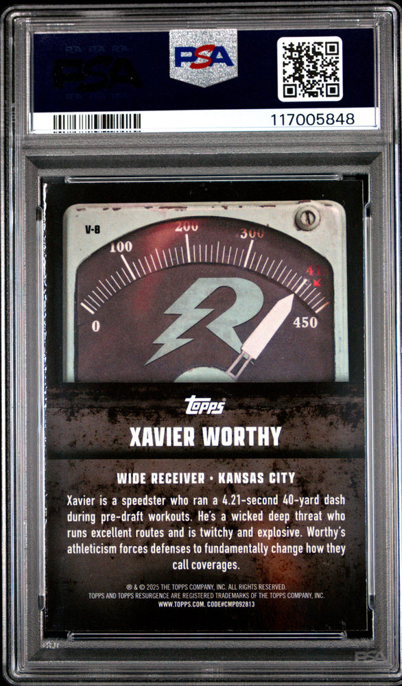 Graded 2024 Topps Resurgence Xavier Worthy #V8 Voltaic Blue Surge /99 Rookie RC Football Card PSA 10 Gem Mint (ONLINE ORDER ONLY)