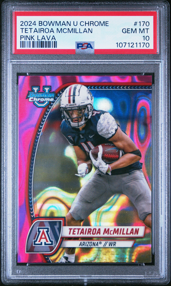 Graded 2024 Topps Bowman U Chrome Tetairoa McMillan #170 Pink Lava Rookie RC Football Card PSA 10 Gem Mint (ONLINE ORDER ONLY)