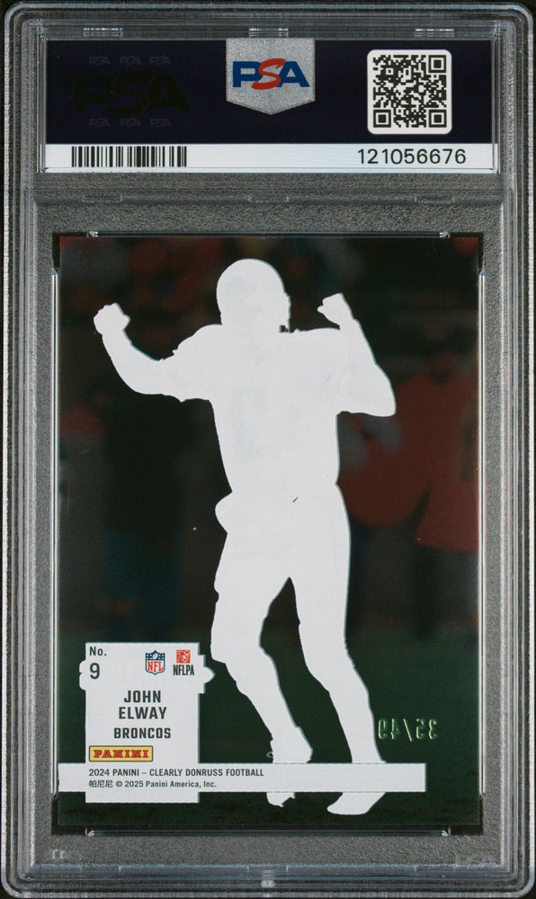 Graded 2024 Panini Clearly Donruss John Elway #9 Clearly Retro 1994 Blue /49 Football Card PSA 10 Gem Mint (ONLINE ORDER ONLY)