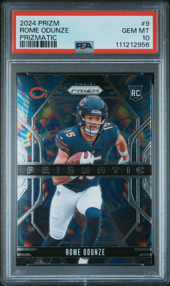 Graded 2024 Panini Prizm Rome Odunze #9 Prizmatic Rookie RC Football Card PSA 10 Gem Mint (ONLINE ORDER ONLY)
