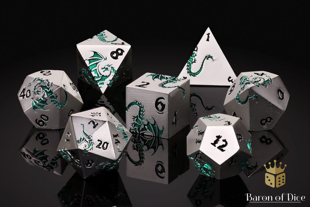 Eye of the Jade Dragon Metal RPG Dice Set | 7 Pieces