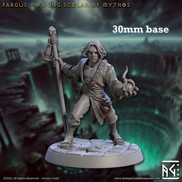 Pargus, Young Scholar of Mythos (Male Human Wizard) (Online Only)