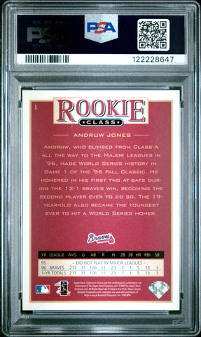 Graded 1997 Upper Deck Collectors Choice Andruw Jones #1 Rookie RC Baseball Card PSA 9 Mint (ONLINE ORDER ONLY)