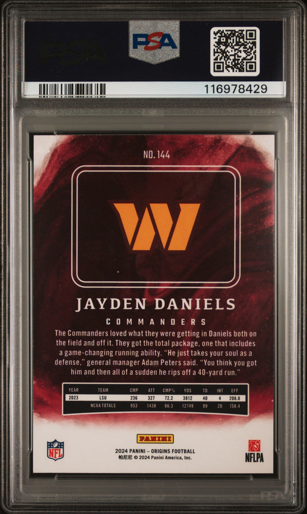 Graded 2024 Panini Origins Jayden Daniels #144 Rookie RC Football Card PSA 10 Gem Mint (ONLINE ORDER ONLY)