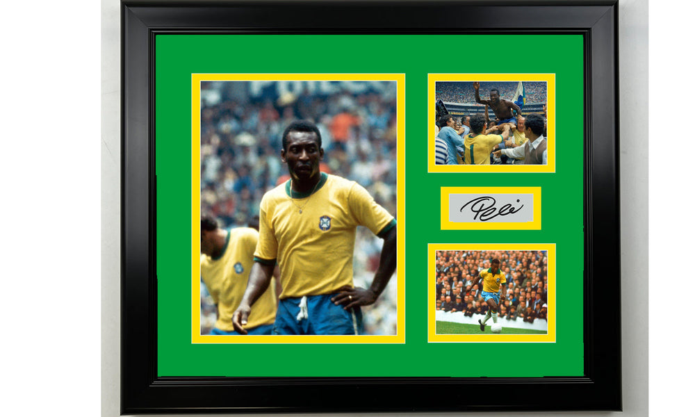 Framed Pele Brazil Facsimile Laser Engraved Signature 14x11 3 Photo Collage (ONLINE ORDER ONLY)