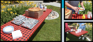 TC Plus 30 Inch Wide X 72 Inch long Red & Black Fitted PEVA Vinyl Tablecloth for 6' Folding Tables (ONLINE ORDER ONLY)