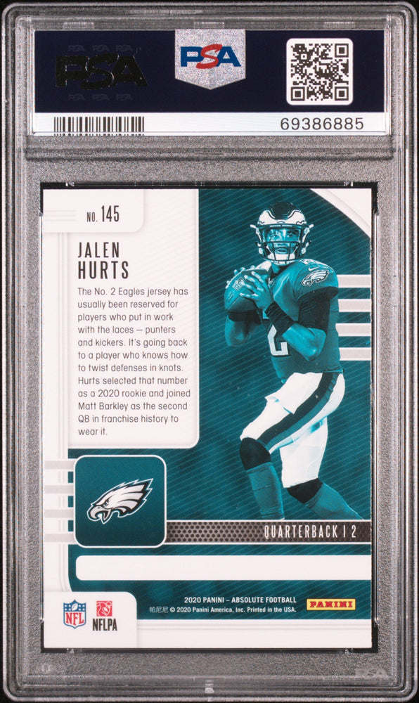 Graded 2020 Panini Absolute Jalen Hurts #145 Green Rookie RC Football Card PSA 10 Gem Mint (ONLINE ORDER ONLY)