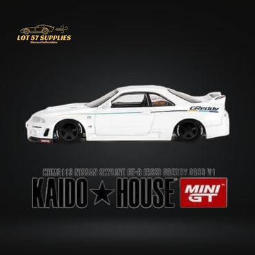 Mini GT x Kaido House Nissan Skyline GT-R R33 GREDDY V1 in White 1:64 KHMG113 (ONLINE ORDER ONLY)