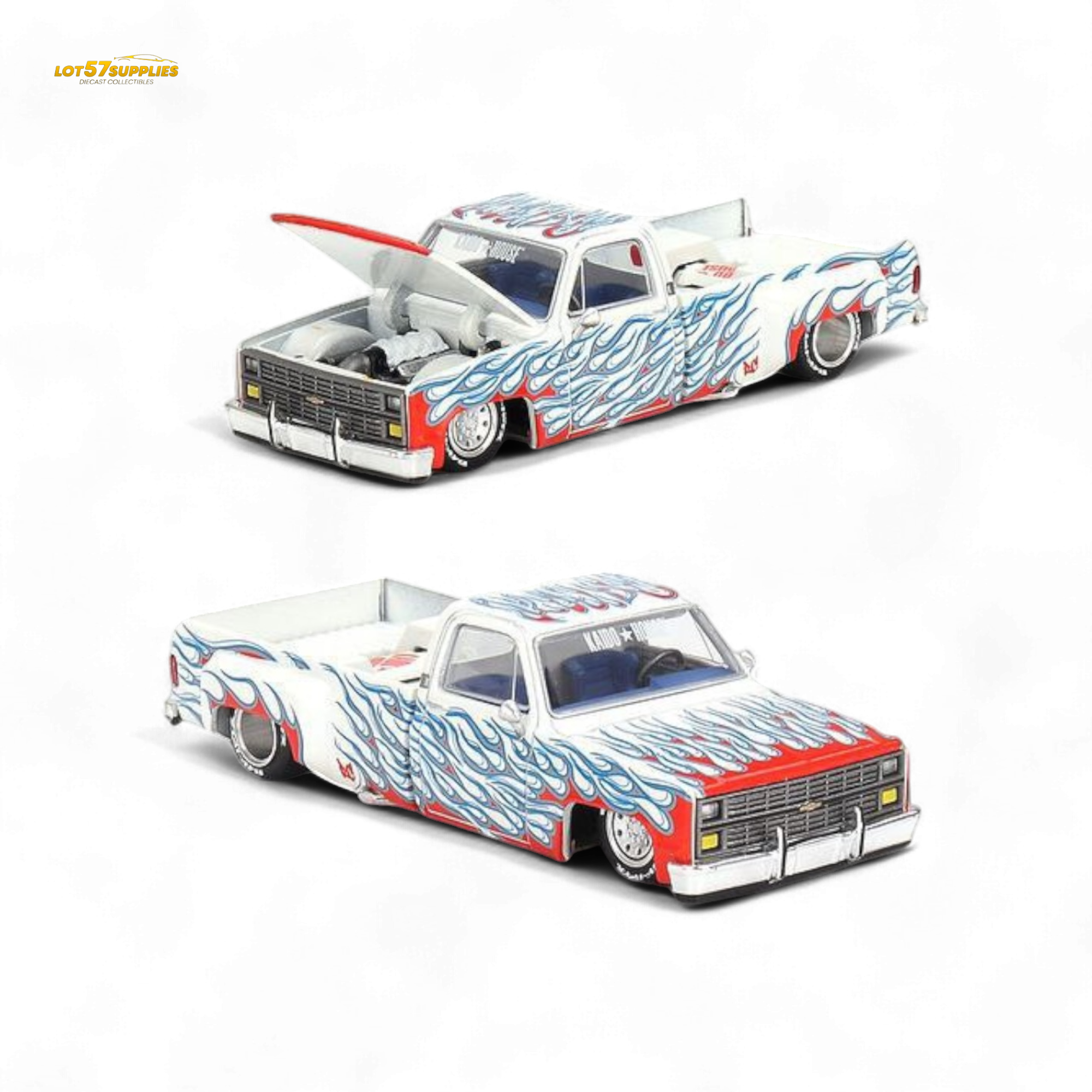 Mini GT x Kaido House Chevrolet Silverado DUALLY on Fire V2 1:64 KHMG157 (ONLINE ORDER ONLY)