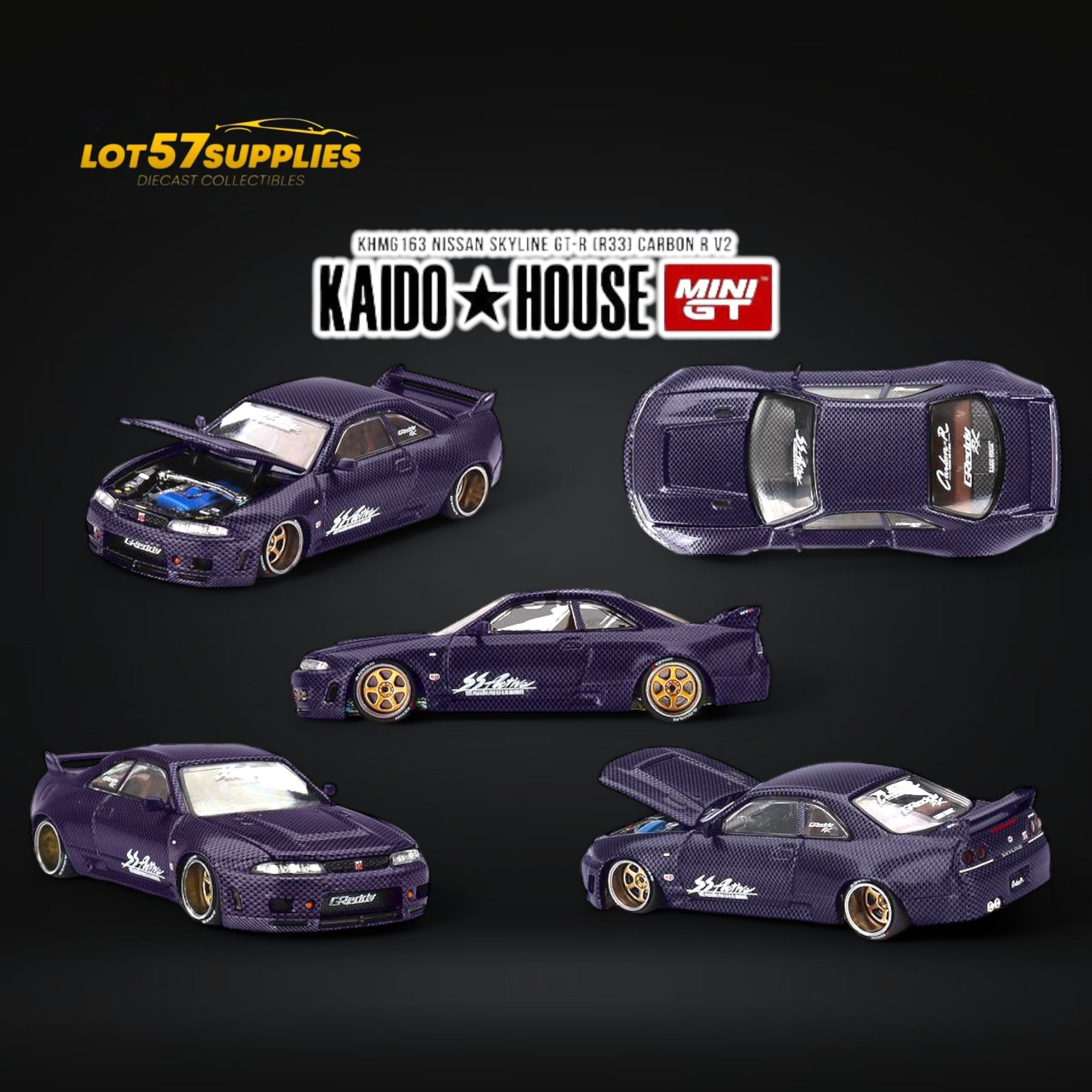 (Pre-Order) Mini GT x Kaido House Nissan Skyline GT-R (R33) Purple Active Carbon R V2 1:64 KHMG163 (ONLINE ORDER ONLY)