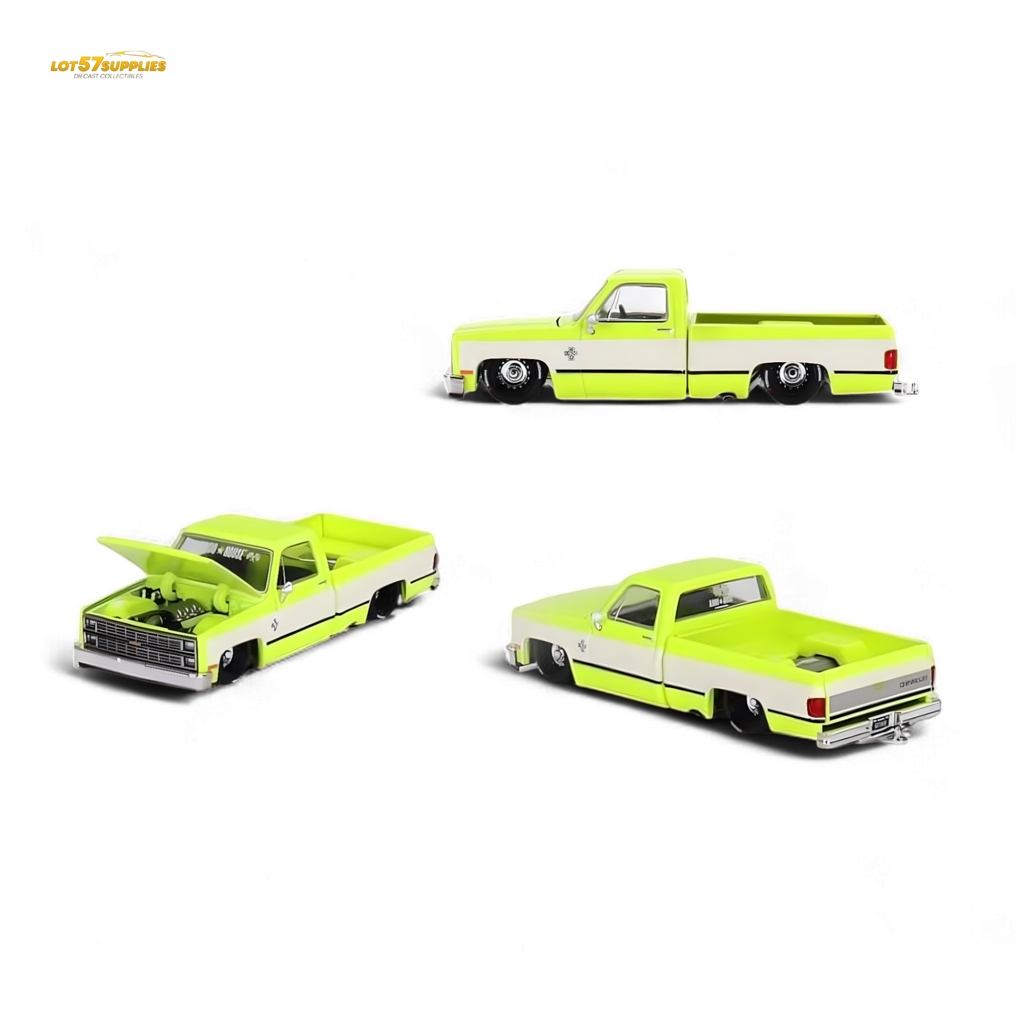 Mini GT x Kaido House Chevrolet Silverado FLO YELLOW 1:64 KHMG112 (ONLINE ORDER ONLY)
