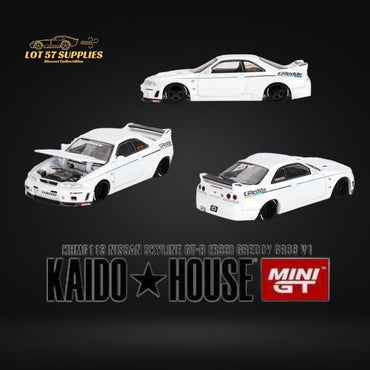 Mini GT x Kaido House Nissan Skyline GT-R R33 GREDDY V1 in White 1:64 KHMG113 (ONLINE ORDER ONLY)