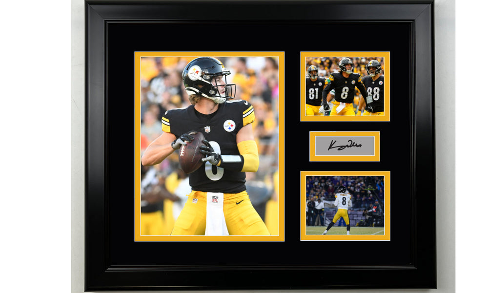 Framed Kenny Pickett Pittsburgh Steelers Facsimile Laser Engraved Signature Football 14x11 3 Photo Collage (ONLINE ORDER ONLY)