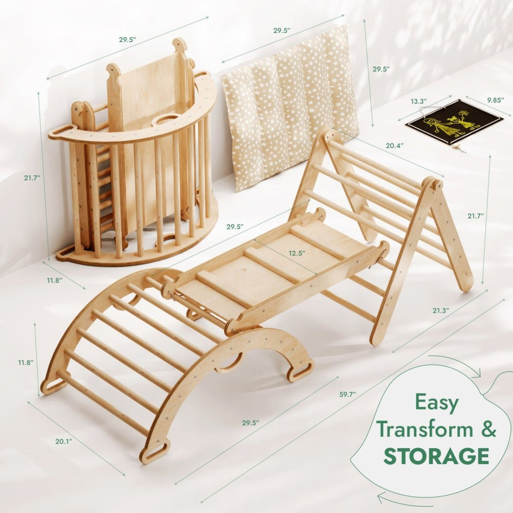 Pikler Triangle Set for Toddlers: Triangle Ladder + Climbing Arch + Slide Board + Cushion (ONLINE ORDER ONLY)