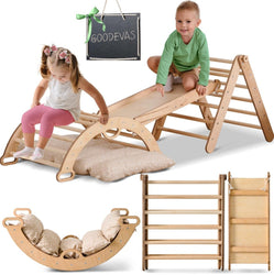 Pikler Triangle Set for Toddlers: Triangle Ladder + Climbing Arch + Slide Board + Cushion (ONLINE ORDER ONLY)