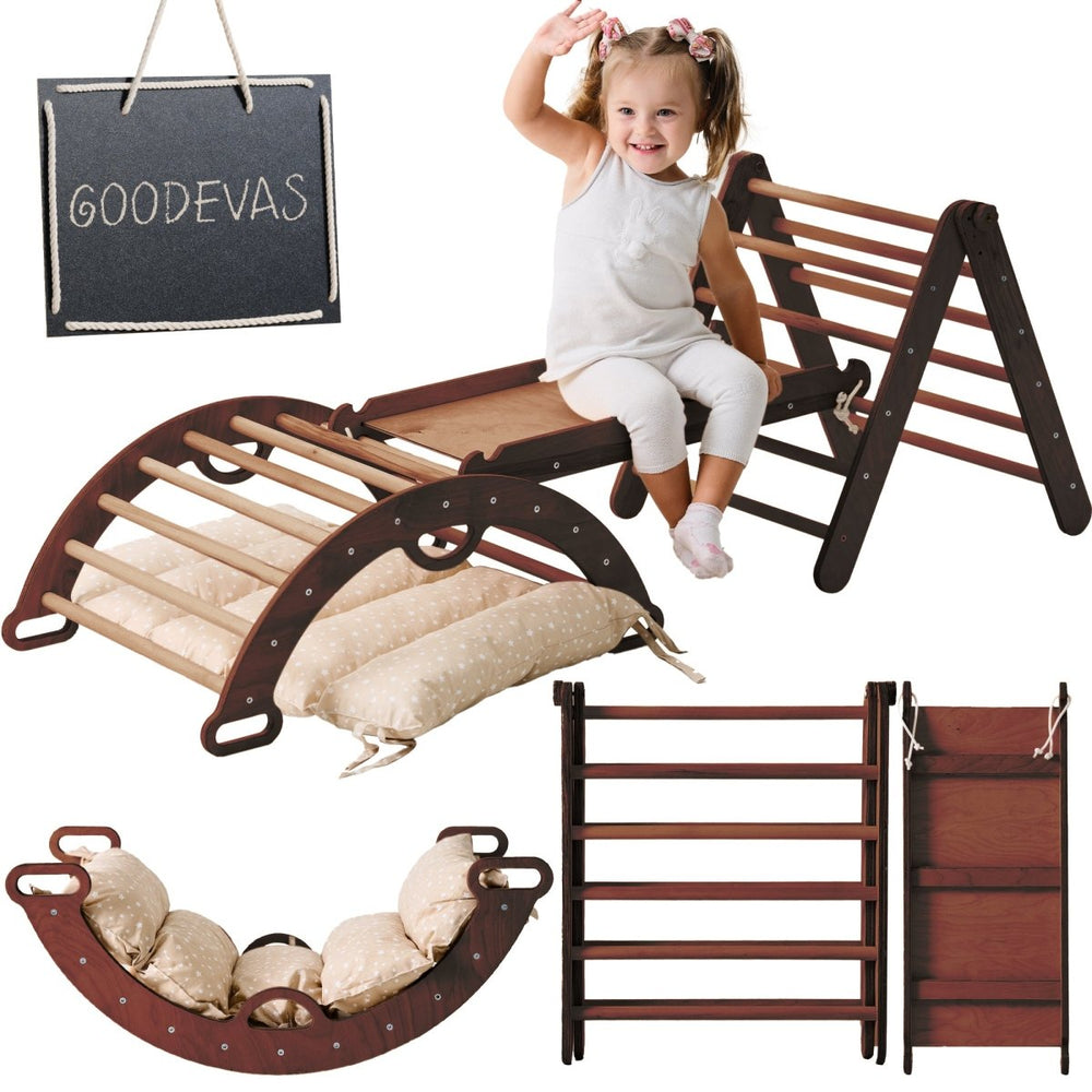 Pikler Triangle Set for Toddlers: Triangle Ladder + Climbing Arch + Slide Board + Cushion (ONLINE ORDER ONLY)