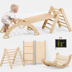 Pikler Triangle Set for Toddlers: Triangle Ladder + Climbing Arch + Slide Board + Cushion (ONLINE ORDER ONLY)