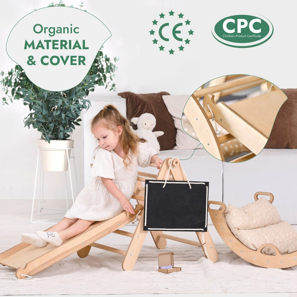 Pikler Triangle Set for Toddlers: Triangle Ladder + Climbing Arch + Slide Board + Cushion (ONLINE ORDER ONLY)
