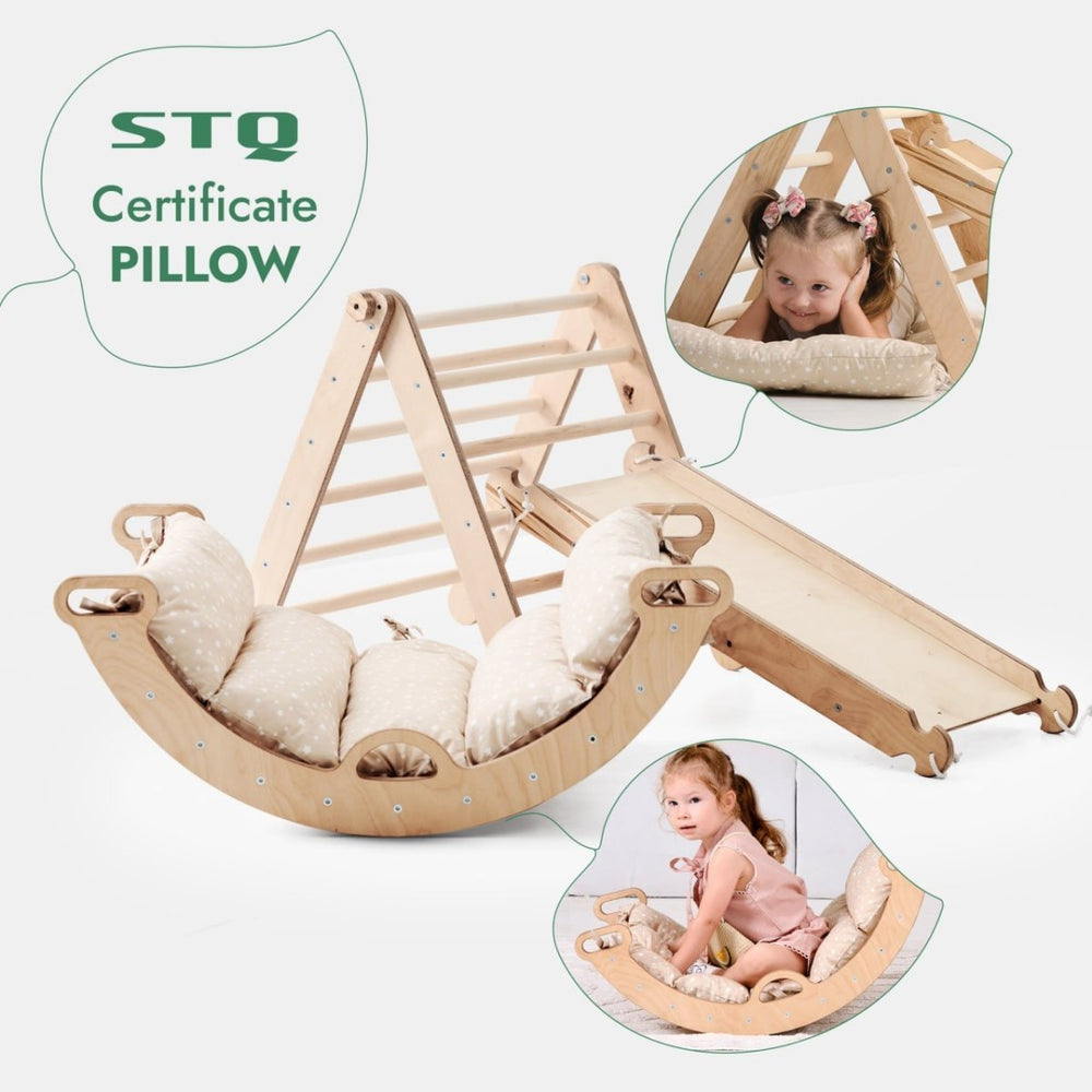 Pikler Triangle Set for Toddlers: Triangle Ladder + Climbing Arch + Slide Board + Cushion (ONLINE ORDER ONLY)