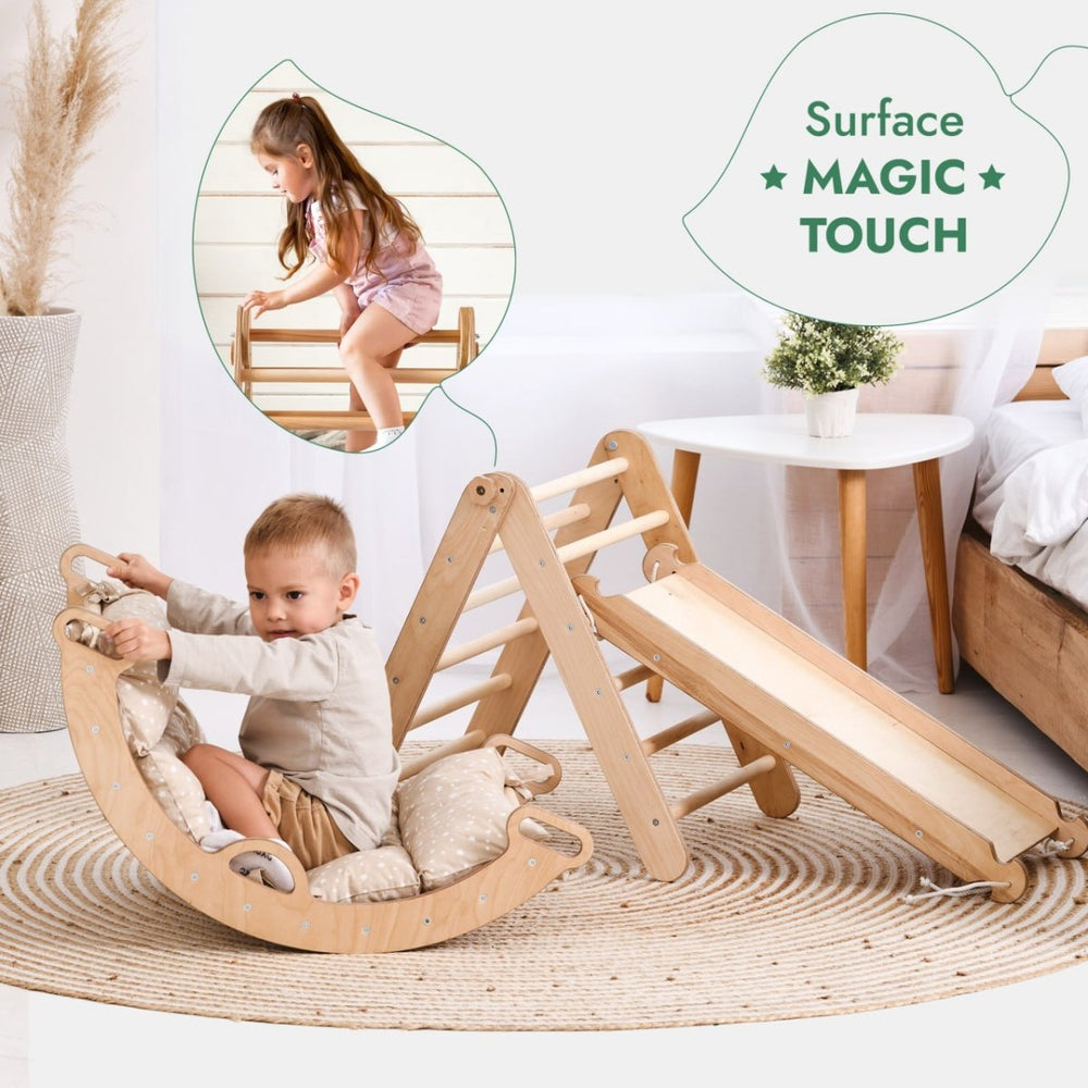 Pikler Triangle Set for Toddlers: Triangle Ladder + Climbing Arch + Slide Board + Cushion (ONLINE ORDER ONLY)