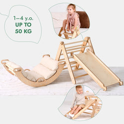 Pikler Triangle Set for Toddlers: Triangle Ladder + Climbing Arch + Slide Board + Cushion (ONLINE ORDER ONLY)