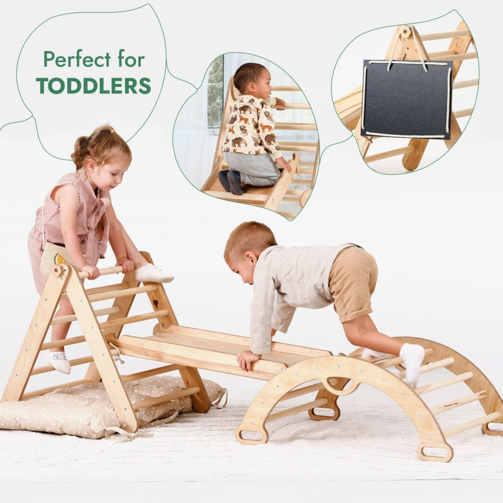 Pikler Triangle Set for Toddlers: Triangle Ladder + Climbing Arch + Slide Board + Cushion (ONLINE ORDER ONLY)