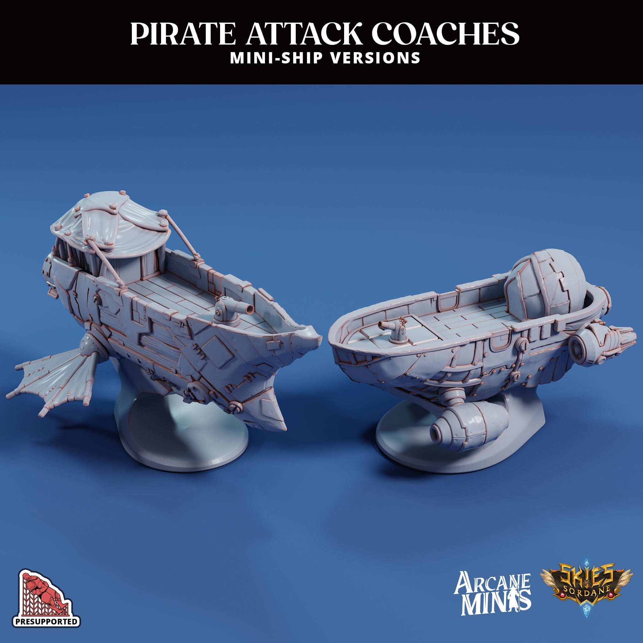 3D Printed Sordane Publishing Arcane Minis Mini Ship - Pirate Attack Coaches Set 28 32mm D&D (Online Only)